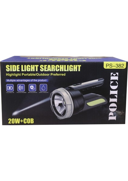 Polıce PS-382 20W Spot Feneri Şarjlı ve Yan Aydınlatma Işıklı