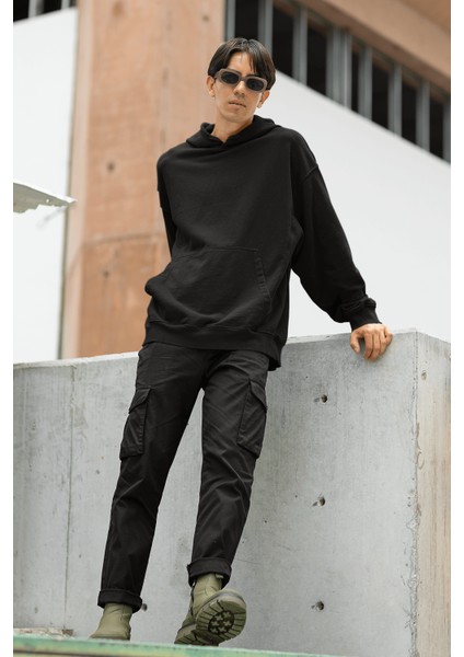 Kapşonlu Basic Sweatshirt Siyah Renk Hoodie indirimleri