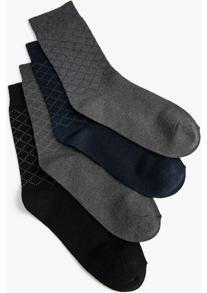 4'lü Soket Çorap Seti Geometrik Desenli Çok Renkli