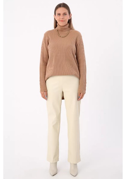 Dikiş Detaylı Deri Pantolon 77066EKRU fiyatları