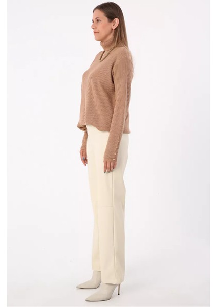 Dikiş Detaylı Deri Pantolon 77066EKRU modelleri