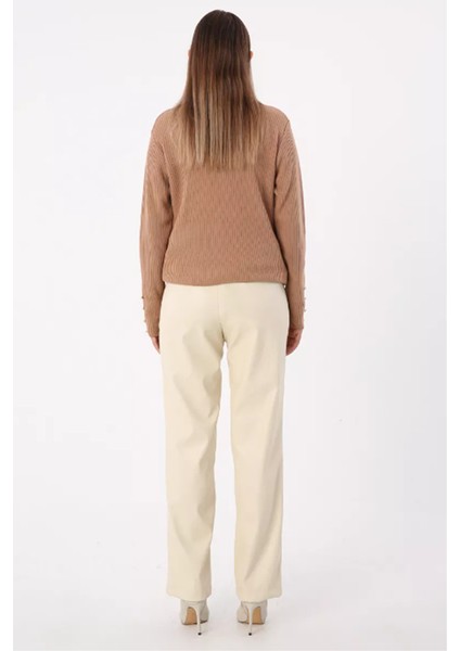 Dikiş Detaylı Deri Pantolon 77066EKRU fırsatları