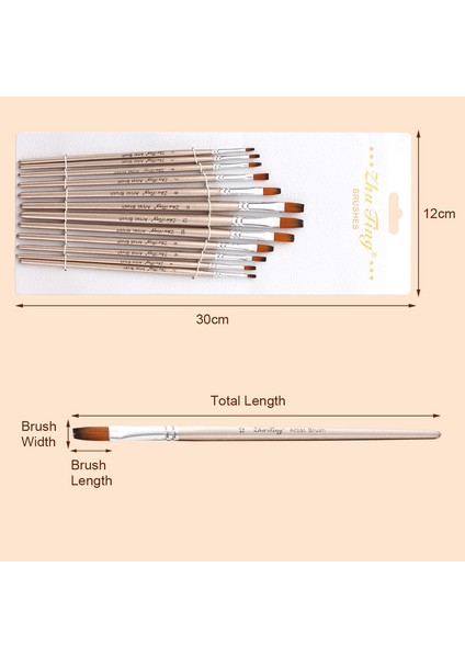 12 Adet Boya Fırçaları Seti Kiti Düz Gölgelendirici (Yurt Dışından)