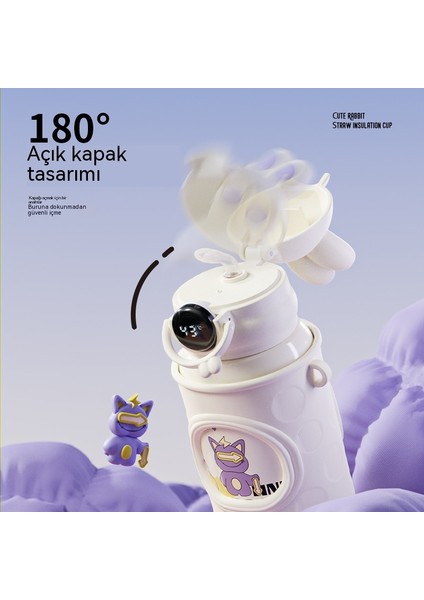 Waiwaitu Çocuk Termos Bardak Sevimli Taşınabilir Bayanlar Büyük Göbek Fincan 316 Paslanmaz Çelik Akıllı Su Bardağı (Yurt Dışından)