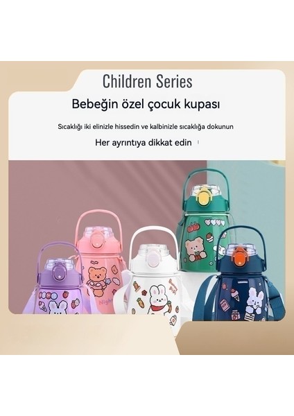 Sevimli Yüksek Değerli Çocuk Termos Bardak Kız Öğrenci Çift Içme Büyük Göbek Bardak Büyük Kapasiteli Taşınabilir Saman Bardak (Yurt Dışından)
