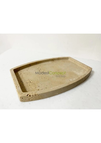 Doğal Traverten Mermer Tepsi, Banyo Düzenleyici, Sunum Tabağı, Organizer Oval 20X30CM