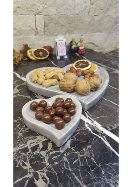 Mermer Kalp Sunumluk Tepsi Dekoratif Çerezlik 2 Parça