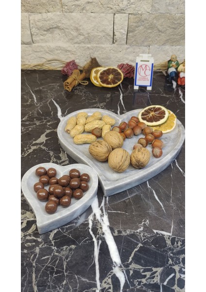 Mermer Kalp Sunumluk Tepsi Dekoratif Çerezlik 2 Parça fiyatları