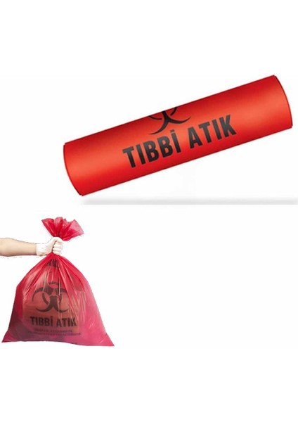 Tıbbi Atık Poşeti Orta Boy 55X60 cm 300 gr 10 Lu Rulo x 20 Paket = 200 Adet (Kırmızı-Siyah Baskılı)