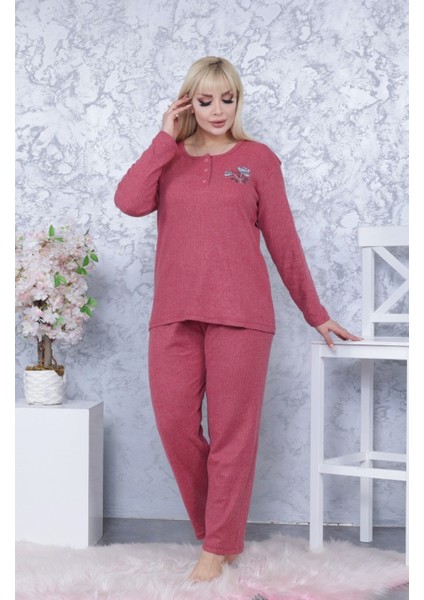 Kadın Büyük Beden Kışlık Bordo Tek Çiçek Pijama Takımı Annegri1 fırsatları