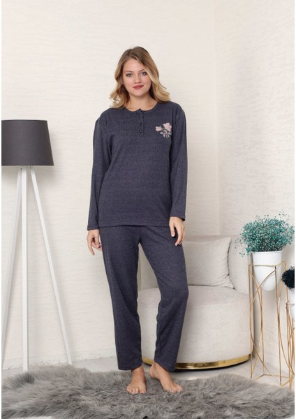 Kadın Büyük Beden Kışlık Lacivert Tek Çiçek Pijama Takımı Annegri1 fiyatları