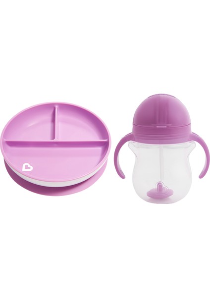Sabit Vakumlu Beslenme Tabağı &tıklama Uçlu Pipetli Alıştırma Bardağı 6AY+ Mor 2'li Paket fiyatları