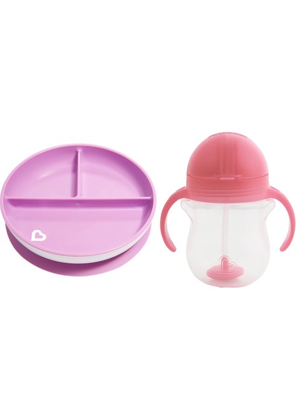 Sabit Vakumlu Beslenme Tabağı &tıklama Uçlu Pipetli Alıştırma Bardağı 6AY+ Mor&pembe 2'li Paket fiyatları