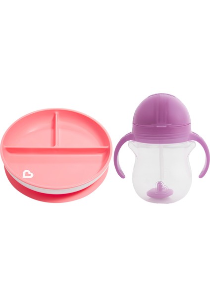 Sabit Vakumlu Beslenme Tabağı &tıklama Uçlu Pipetli Alıştırma Bardağı 6AY+ Pembe&mor 2'li Paket fiyatları
