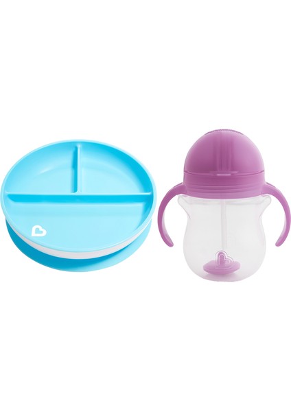 Sabit Vakumlu Beslenme Tabağı &tıklama Uçlu Pipetli Alıştırma Bardağı 6AY+ Mavi&mor 2'li Paket fiyatları