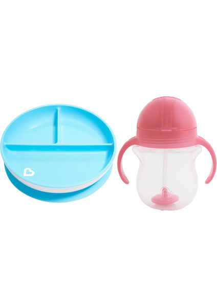 Sabit Vakumlu Beslenme Tabağı &tıklama Uçlu Pipetli Alıştırma Bardağı 6AY+ Mavi&pembe 2'li Paket fiyatları