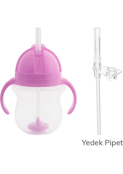 Tıklama Kilitli Uçlu Pipetli Alıştırma Bardağı, 6AY+207ML Mor & Yedek Pipet 1 Adet