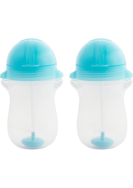 Tıklama Kilitli Uçlu Pipetli Alıştırma Bardağı 12AY+ 296 Ml, Mavi&mavi 2li Paket