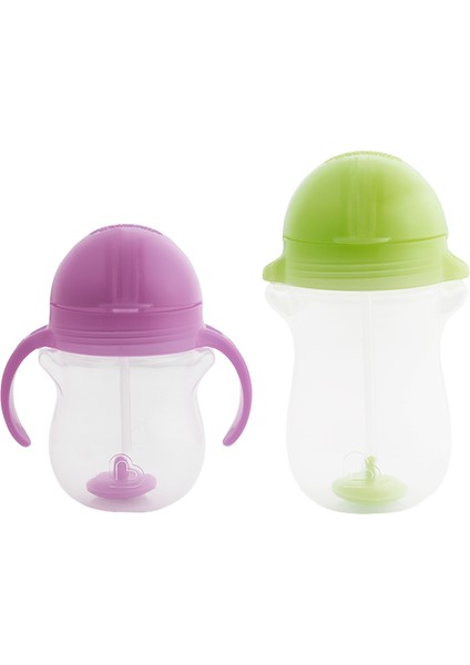 Tıklama Kilitli Uçlu Pipetli Alıştırma Bardağı 6AY+ 207 ml Mor ve 12AY+ 296 ml Yeşil