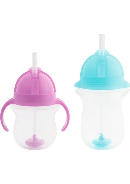 Tıklama Kilitli Uçlu Pipetli Alıştırma Bardağı 6AY+ 207 ml Mor ve 12AY+ 296 ml Mavi