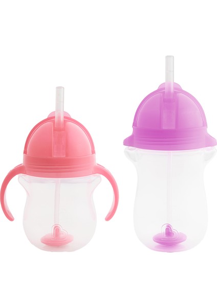 Tıklama Kilitli Uçlu Pipetli Alıştırma Bardağı 6AY+ 207 ml Pembe ve 12AY+ 296 ml Mor