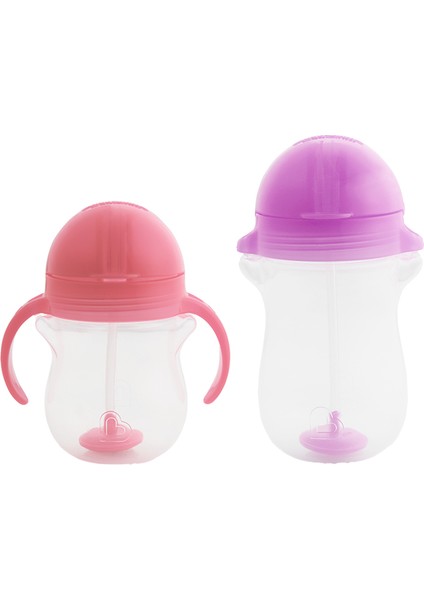Tıklama Kilitli Uçlu Pipetli Alıştırma Bardağı 6AY+ 207 ml Pembe ve 12AY+ 296 ml Mor
