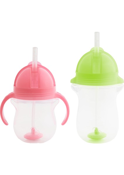 Tıklama Kilitli Uçlu Pipetli Alıştırma Bardağı 6AY+ 207 ml Pembe ve 12AY+ 296 ml Yeşil