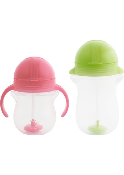 Tıklama Kilitli Uçlu Pipetli Alıştırma Bardağı 6AY+ 207 ml Pembe ve 12AY+ 296 ml Yeşil
