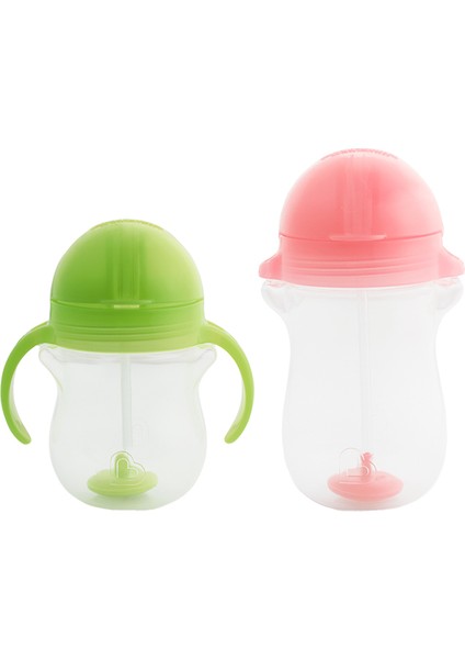 Tıklama Kilitli Uçlu Pipetli Alıştırma Bardağı 6AY+ 207 ml Yeşil ve 12AY+ 296 ml Pembe
