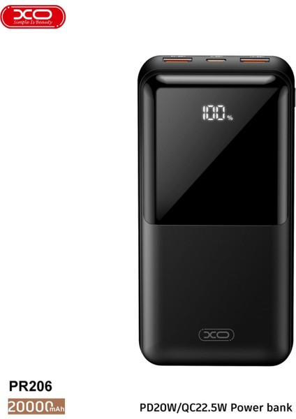 XO-PR206 Siyah 20.000 Mah Dijital Göstergeli 20W Taşınabilir Şarj Aleti Powerbank