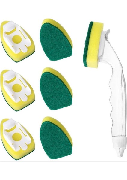 Bulaşık Fırçası Sabunluk, 6 Değiştirilebilir Başlıklı, Uzun Saplı Sünger Fırça, Tencere, Tepsi, Tabak, Mutfak Gereçleri (Yurt Dışından)