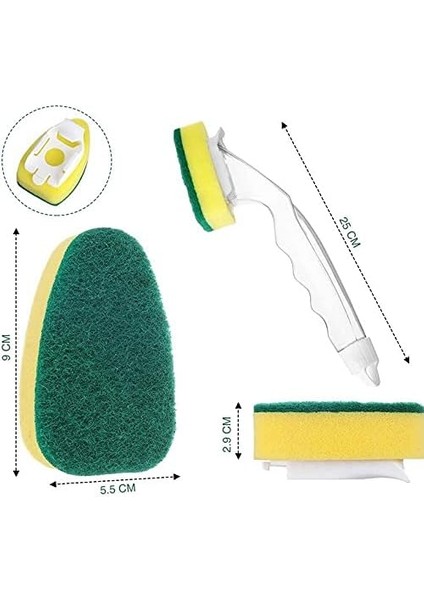 Bulaşık Fırçası Sabunluk, 6 Değiştirilebilir Başlıklı, Uzun Saplı Sünger Fırça, Tencere, Tepsi, Tabak, Mutfak Gereçleri (Yurt Dışından) fırsatları