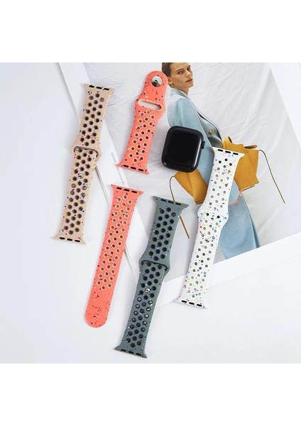 Apple Watch Watch 9 Ultra Uyumlu Kordon Kayış Renkli Pastel Boya Püskürtme Desenli Delikli Strap