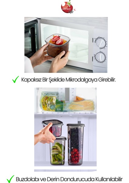 Kitchen Life 30'lu Etiketli Kare Erzak Saklama Kabı ve Kaşıklı Baharatlık Seti - (1750ML + 1200ML + 450 Ml)