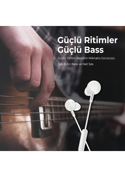 TAE4105 Pure Bass Kablolu Mikrofonlu Kulak Içi Kulaklık Beyaz