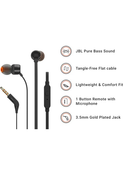 Jbl T160 Mikrofonlu Kulakiçi Kablolu Kulaklık Siyah