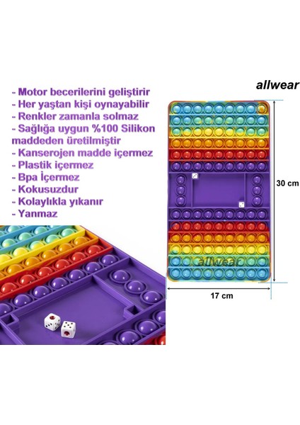 All Wear Silikon Popit Zarlı Oyun Zihinsel Stres Giderici Oyuncak, Mor