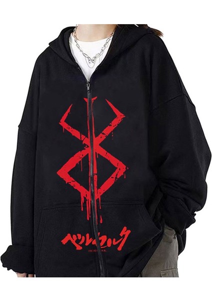 Siyah Anime Berserk Logo (Unisex) Kapüşonlu