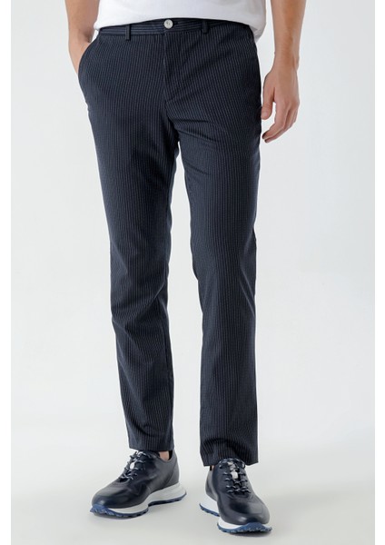 Erkek Lacivert Poliviskon Trend Çizgili Slim Fit Classic Pantolon fiyatları