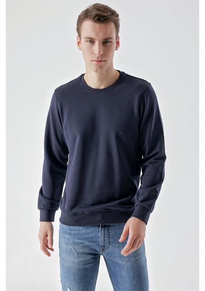 Erkek Lacivert Basic Bisiklet Yaka Sweat-Shirt