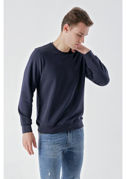 Erkek Lacivert Basic Bisiklet Yaka Sweat-Shirt