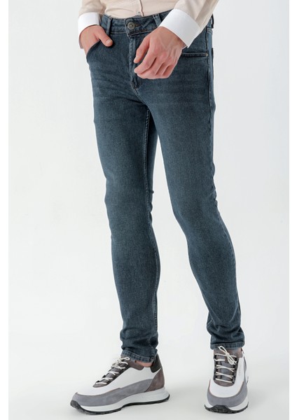 Erkek Kahve Denim Slim Fit Jean Kot Pantolon