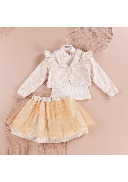 Kız Çocuk Etek Hırka Badili 3'lü Elbise Kız Çocuk Elbise Takım