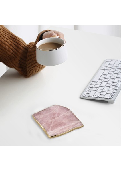 [gui Xulian] 4 Adet Dilim Pembe Coaster Çay Fincanı Tepsi Dekoratif Tasarım Taş Coaster Altın Kenarları Ev Dekor Taş Coaster (Yurt Dışından) fiyatları