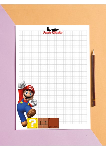 Süper Mario Kareli Notepad 01 Günlük Planlayıcı, Defter, To Do List, Not Defteri, Ajanda