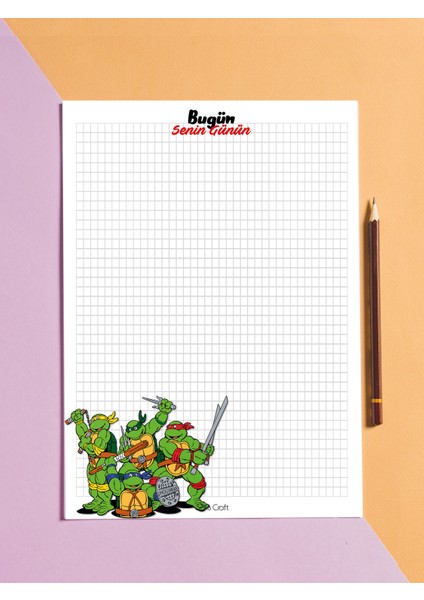 Ninja Kaplumbağalar Notepad 01 Günlük Planlayıcı, Defter, To Do List, Not Defteri, Ajanda