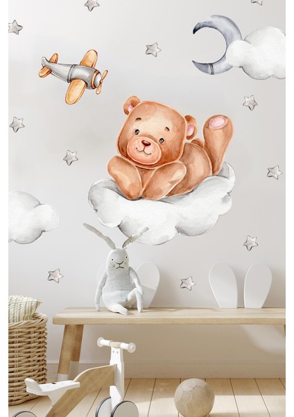 Bulutta Sevimli Ayıcık ve Yıldızlar Bulutlar Sevimli Sticker Seti Çocuk Bebek Odası Cam Duvar Sticke fiyatları
