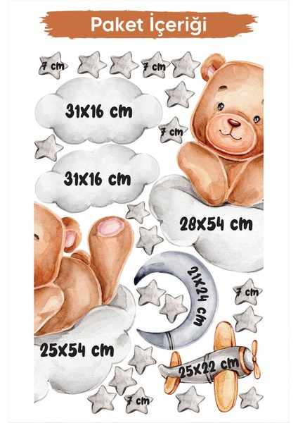 Bulutta Sevimli Ayıcık ve Yıldızlar Bulutlar Sevimli Sticker Seti Çocuk Bebek Odası Cam Duvar Sticke modelleri