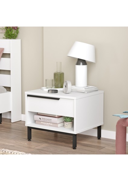 Ocean Komodin Çekmeceli Metal Ayaklı Beyaz ON14-W