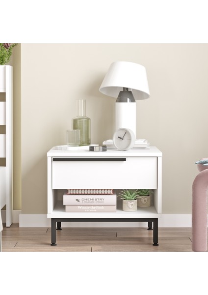 Ocean Komodin Çekmeceli Metal Ayaklı Beyaz ON14-W fiyatları